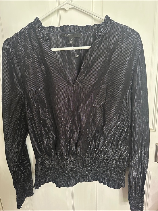 INC International Concepts Tops - INC International Concepts Black Metallic-Striped V-Neck Blouse M